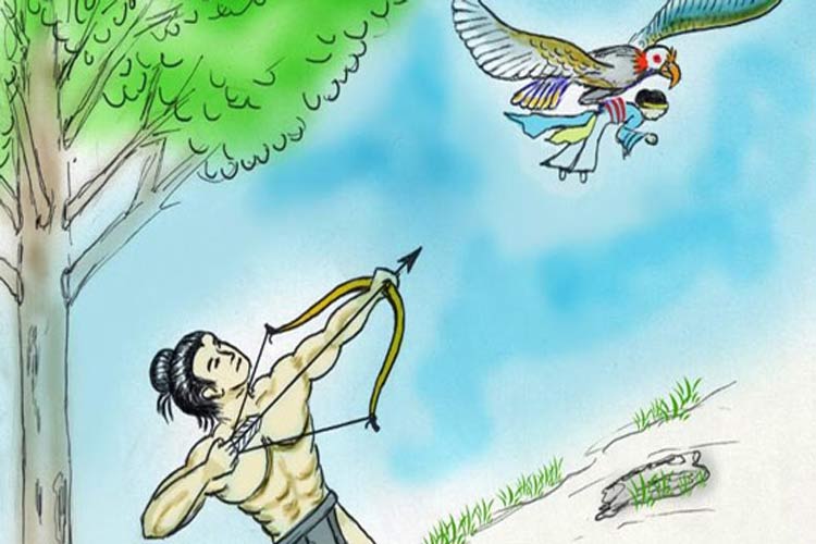 Avec son arc, Thach Sanh blessa l'aigle et sauva la princesse Quynh Nga
