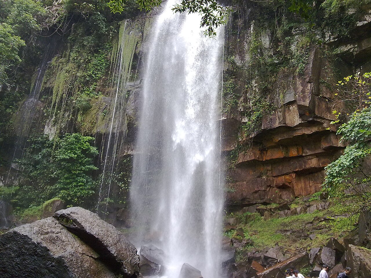 Haute cascade tombant d'une falaise de grès dans la forêt de Chambok