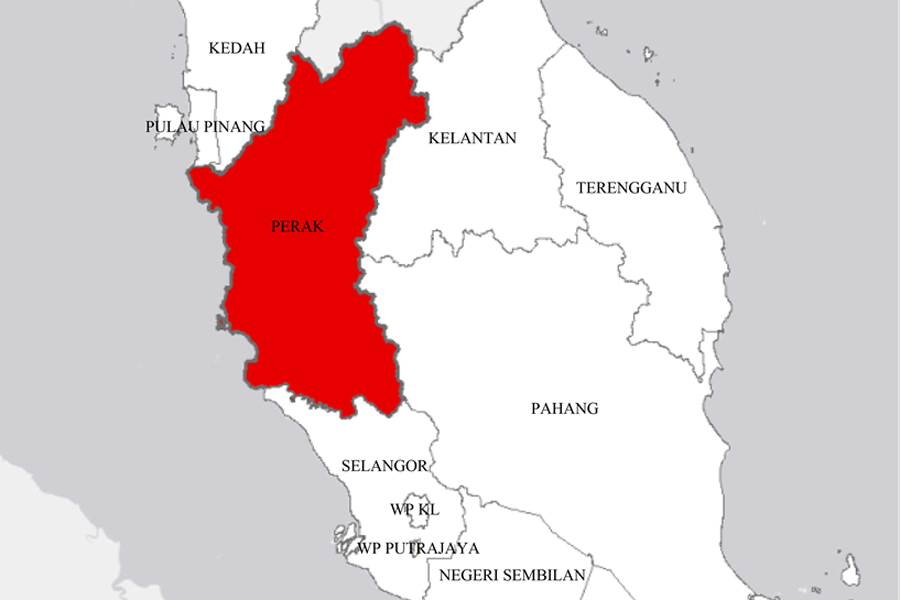 La localité de Perak sur la carte de la Malaisie