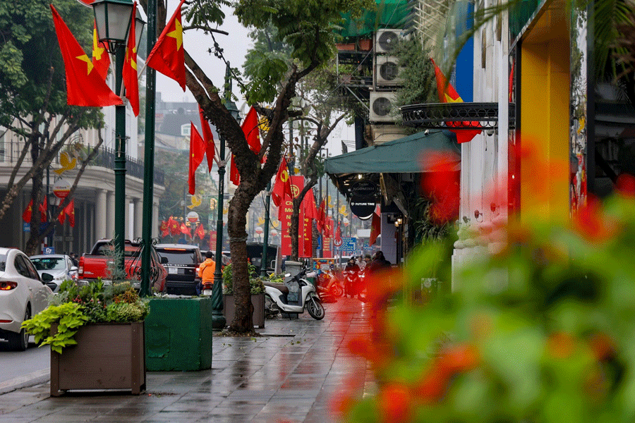 La rue à Hanoi pendant la Fête Nationale de Vietnam